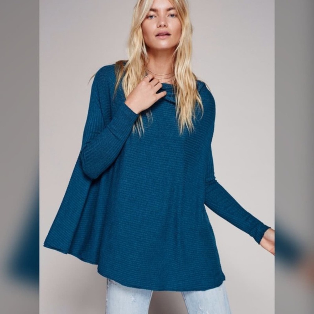 We the Free Lover Ribbed Cutout Sweater Teal Size XS